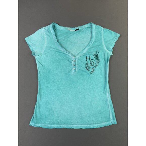 Rare Vintage Y2K Harley Davidson Womens Shirt Sparkle Stones Art Design Promo - Picture 1 of 8